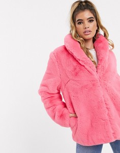 Розовое меховое oversize-пальто Missguided
