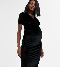 Эксклюзивное черное бархатное платье миди с запахом Blume Maternity