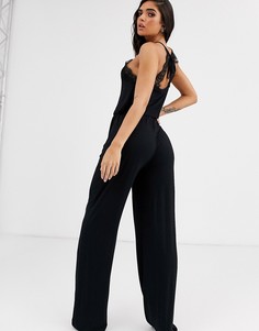 Черный пижамный комплект из кружева с брюками Missguided
