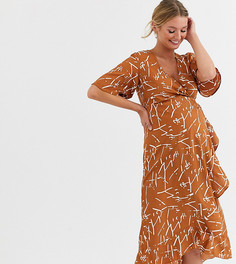 Атласное платье миди с запахом и оборкой Influence Maternity
