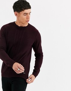 Бордовый трикотажный джемпер с узором "косичка" Threadbare
