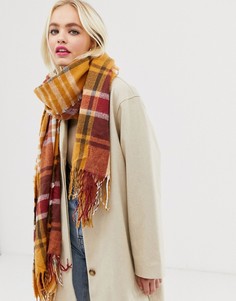 Длинный шарф табачного цвета в клетку с кисточками ASOS DESIGN