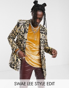 Черный жаккардовый блейзер узкого кроя с леопардовым рисунком ASOS DESIGN