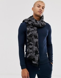 Черно-серый шарф с камуфляжным принтом Replay