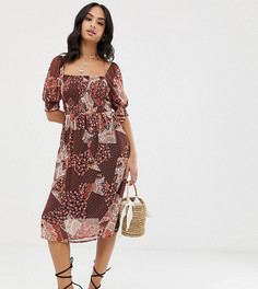 Платье миди с квадратным вырезом и принтом Vila