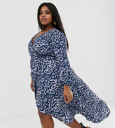 Платье с запахом и леопардовым принтом AX Paris Plus