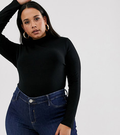 Черное боди в рубчик с длинными рукавами ASOS DESIGN Curve