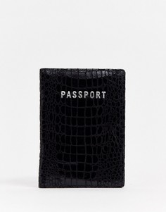 Черная кожаная обложка для паспорта с крокодиловым рисунком ASOS DESIGN