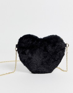 Черная меховая сумка в форме сердца Chateau