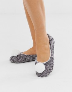 Серые балетки-слиперы из синели с помпоном ASOS DESIGN Zarah