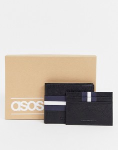 Кожаный бумажник и кошелек для карт в полоску ASOS DESIGN