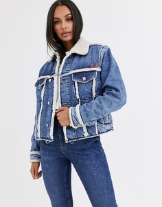 Джинсовая куртка на мягкой подкладке с нашивками Diesel