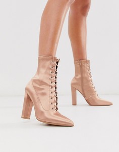 Розовые атласные ботинки на блочном каблуке и шнуровке ASOS DESIGN Equals