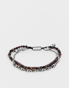 Браслет из бусин под "тигровый глаз" и бусин в форме черепа Steve Madden