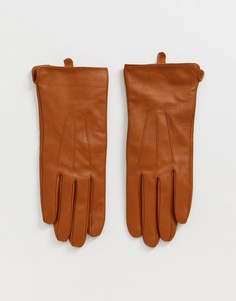 Светло-коричневые кожаные перчатки с отделкой для управления сенсорными гаджетами Barneys Originals