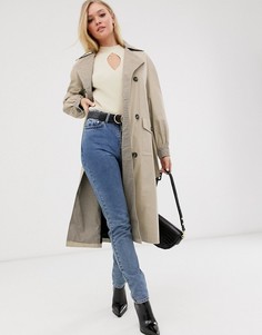 Oversize-тренч в клетку с контрастным воротником Neon Rose