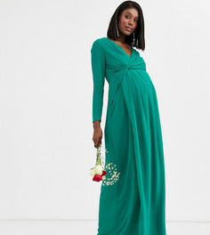 Зеленое платье макси с запахом и узлом TFNC Maternity