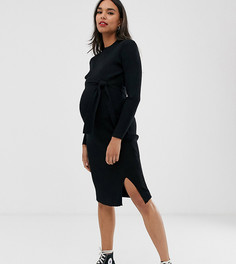 Черное платье макси с поясом New Look Maternity