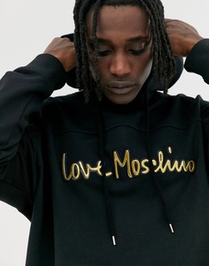 Худи черного цвета с золотистым логотипом Love Moschino
