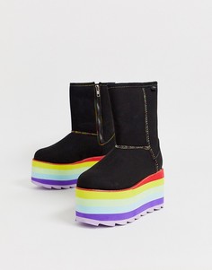 Черные ботинки на плоской платформе яркой расцветки Y-R-U YRU