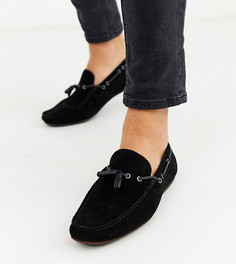 Черные замшевые мокасины для широкой стопы со шнурком ASOS DESIGN