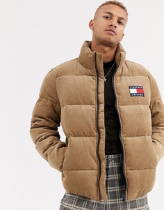 Бежевая дутая вельветовая куртка Tommy Jeans
