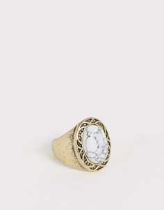 Золотистое кольцо-печатка с камнем Classics 77