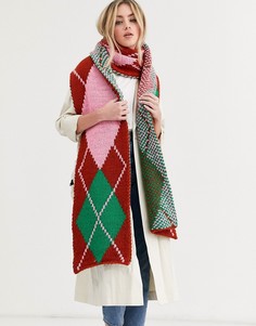 Длинный вязаный шарф с узором аргайл ASOS DESIGN