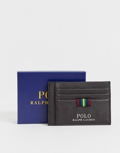 Коричневая кожаная визитница с зажимом для банкнот Polo Ralph Lauren