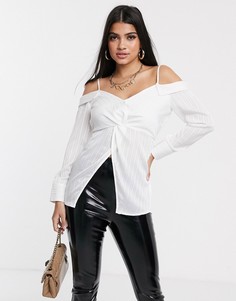 Белая блузка в полоску с открытыми плечами Parallel Lines