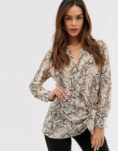 Блузка с запахом и змеиным принтом AX Paris