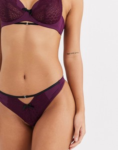 Фиолетовые стринги с сетчатой отделкой и змеиным принтом Hunkemoller Selene