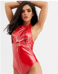 Красное виниловое боди на шнуровке Ann Summers Unleash Me