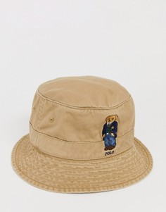 Бежевая панама с логотипом в виде медведя Polo Ralph Lauren