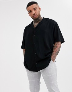 Черная oversize-рубашка с отложным воротником Bershka