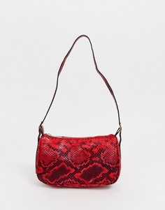 Красная сумка-седло с эффектом змеиной кожи Missguided