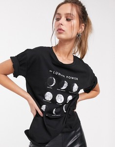 Черная футболка с принтом луны Stradivarius