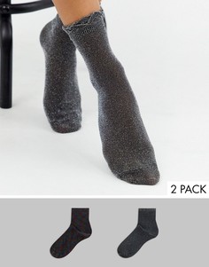Две пары блестящих носков (серебристый/черный с принтом) Monki