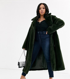 Тренч хаки из искусственного меха ASOS DESIGN Curve