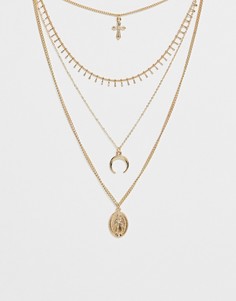 Золотистое ярусное ожерелье с подвесками Ashiana