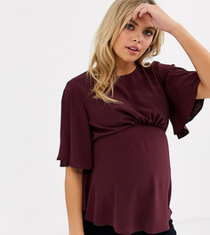 Бордовая блузка с расклешенными рукавами Topshop Maternity