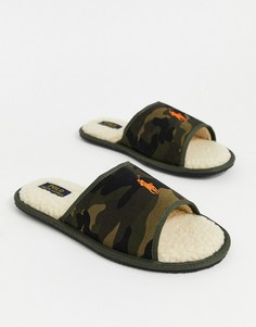 Зеленые камуфляжные шлепанцы Polo Ralph Lauren