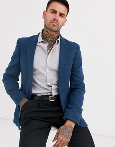 Темно-синий супероблегающий блейзер с добавлением шерсти ASOS DESIGN