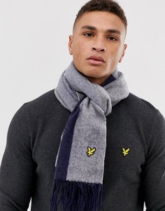 Шарф в стиле колор блок темно-синего цвета из овечьей шерсти Lyle & Scott