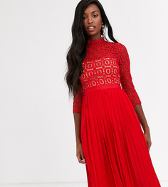Красное кружевное платье миди с рукавами длиной 3/4 Little Mistress Tall