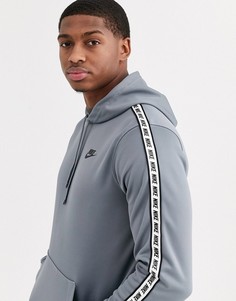 Худи серого цвета с отделкой лентой с логотипом Nike