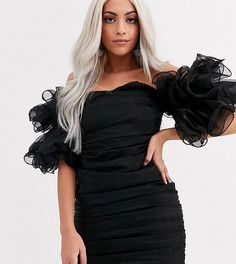 Черное присборенное платье мини с рукавами-оборками Club L London Petite
