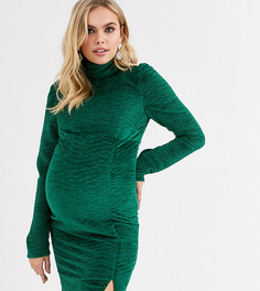 Бархатное облегающее платье зеленого цвета Fashion Union Maternity