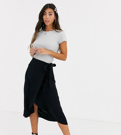 Черная юбка миди с запахом New Look Petite