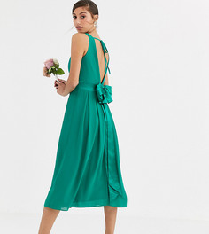 Изумрудно-зеленое платье миди с атласным бантом на спине TFNC Tall Bridesmaid